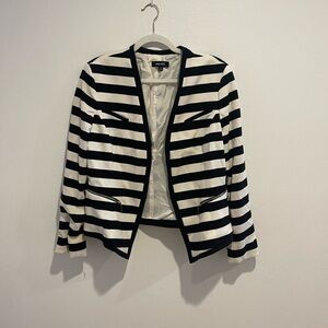 Nine West Womens Black White Striped Zip Front Blazer Jacket Size 12